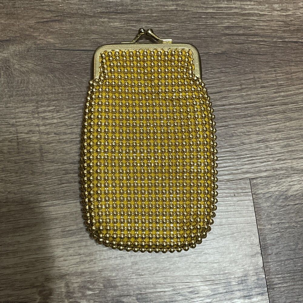 Vintage Gold Tone Beaded And Lined Cigarette Eyeglass Case Kiss Lock MCM
